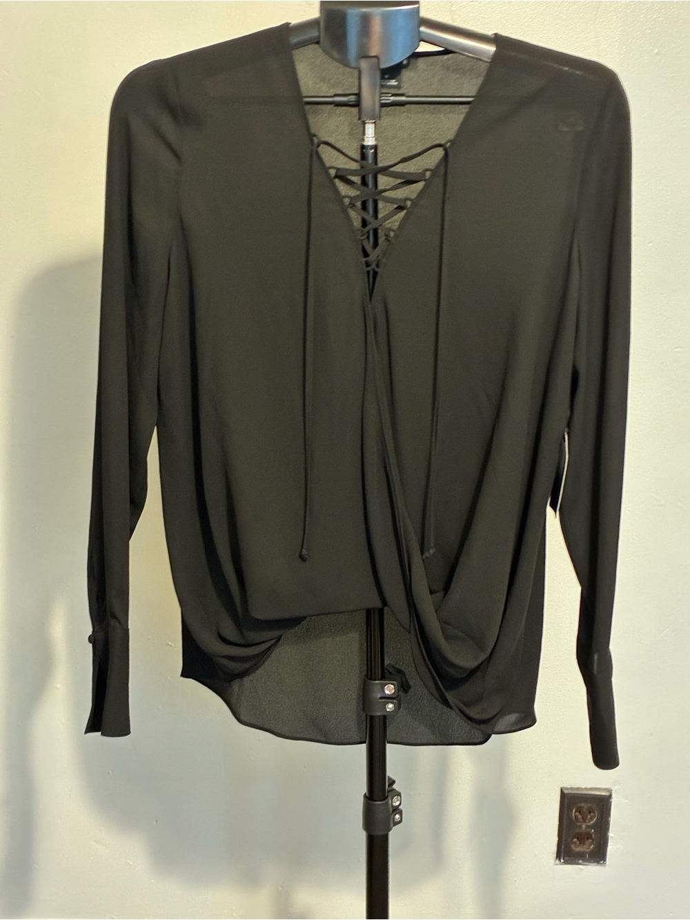 Trouvé Black Lace-Up Draped Long-Sleeve Blouse